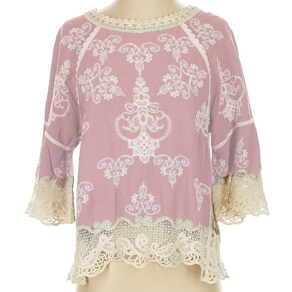 BEAUTIFUL! Democracy Crochet Lace top - Womens Med Sage Green w/natural lace NWT - Picture 1 of 2